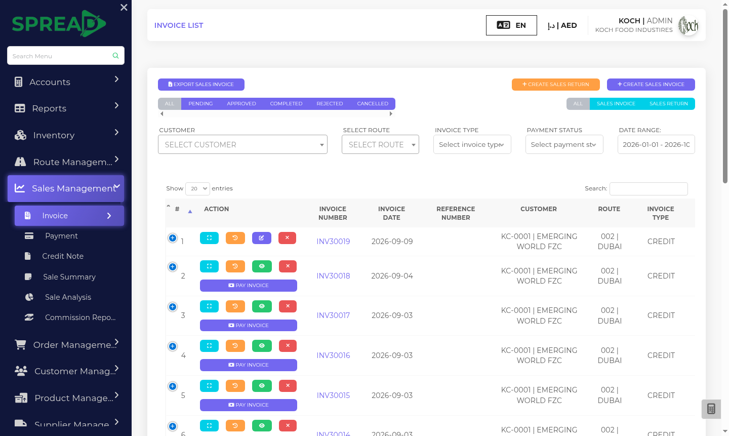 screen based on the Spread ERP demo